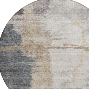 Homeroots 3' Gray Charcoal And Beige Abstract Washable Area Rug For Indoor And Outdoor Spaces, Easy Care 8' Round Polyester 588524