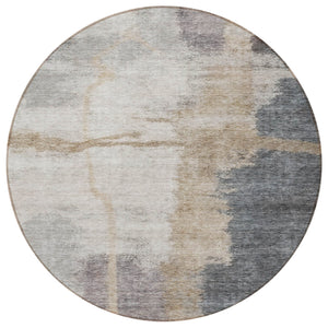 Homeroots 3' Gray Charcoal And Beige Abstract Washable Area Rug For Indoor And Outdoor Spaces, Easy Care 8' Round Polyester 588524
