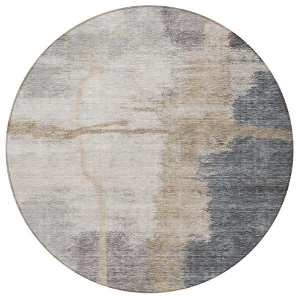 Homeroots 3' Gray Charcoal And Beige Abstract Washable Area Rug For Indoor And Outdoor Spaces, Easy Care 8' Round Polyester 588524