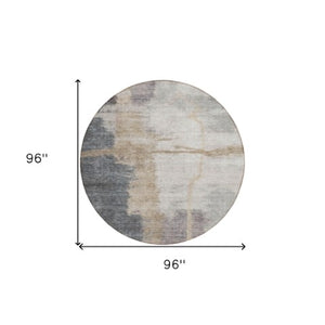 Homeroots 3' Gray Charcoal And Beige Abstract Washable Area Rug For Indoor And Outdoor Spaces, Easy Care 8' Round Polyester 588524