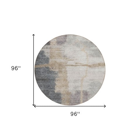 Homeroots 3' Gray Charcoal And Beige Abstract Washable Area Rug For Indoor And Outdoor Spaces, Easy Care 8' Round Polyester 588524