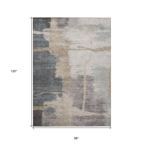 Homeroots 3' Gray Charcoal And Beige Abstract Washable Area Rug For Indoor And Outdoor Spaces, Easy Care 8' X 10' Polyester 588525