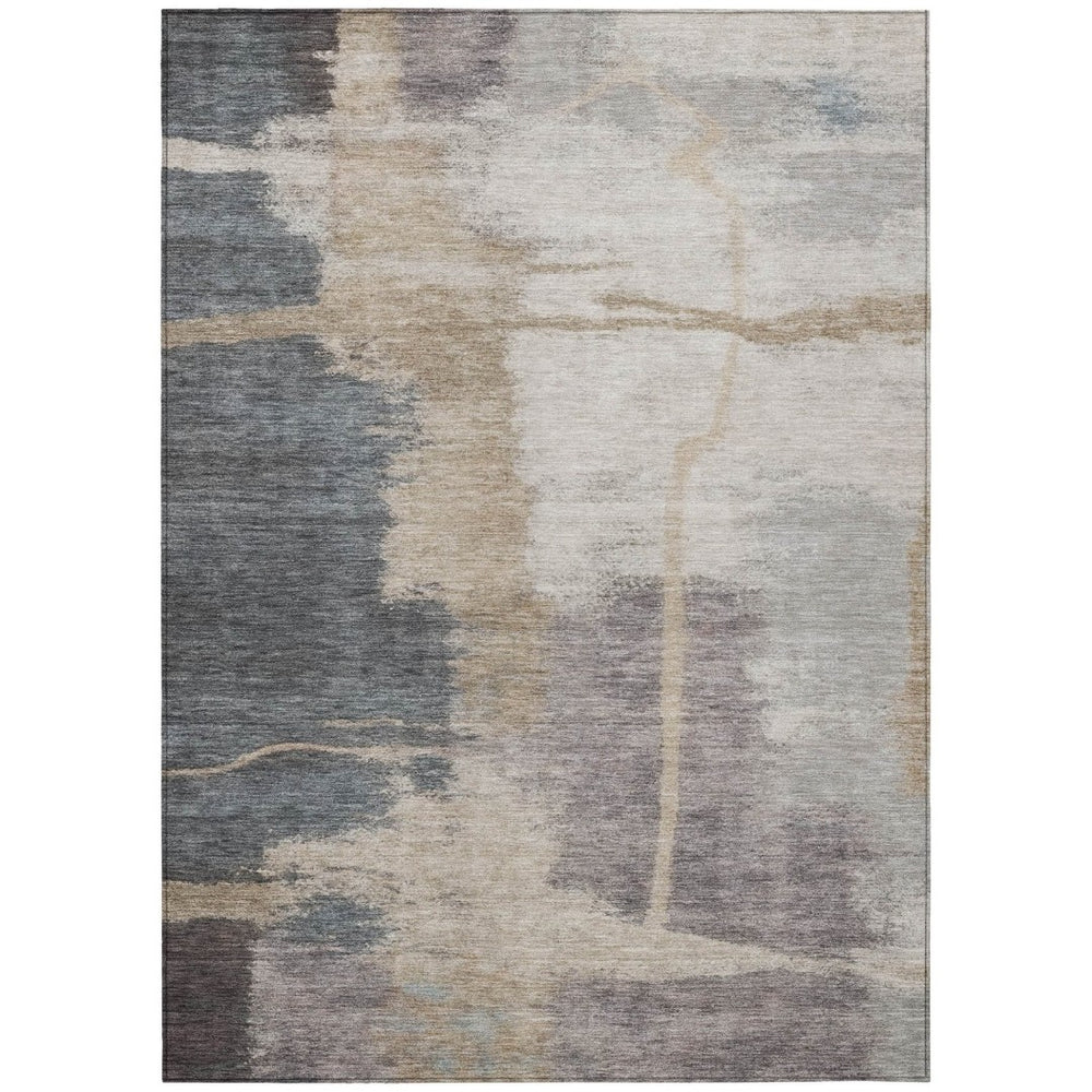 HomeRoots 5' Modern Abstract Gray Charcoal and Beige Washable Area Rug for Indoor and Outdoor Spaces 8' X 10' 588525