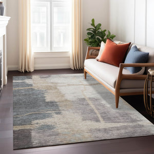 Homeroots 3' Gray Charcoal And Beige Abstract Washable Area Rug For Indoor And Outdoor Spaces, Easy Care 8' X 10' Polyester 588525