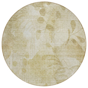 HomeRoots 5' Timeless Beige Tan and Ivory Floral Area Rug - Durable, Washable, Indoor/Outdoor Comfort for Homes 8' Round 588530
