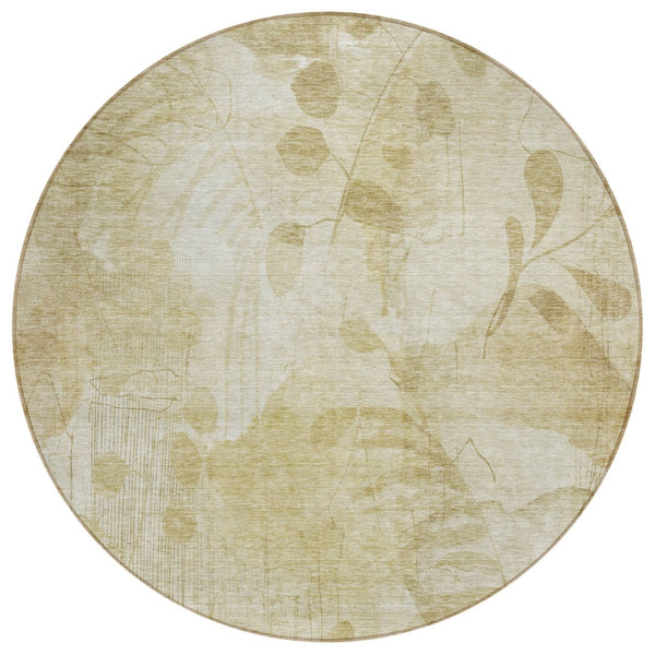 HomeRoots 5' Timeless Beige Tan and Ivory Floral Area Rug - Durable, Washable, Indoor/Outdoor Comfort for Homes 8' Round 588530