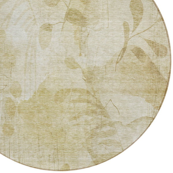 Homeroots 3' Charming Beige Tan And Ivory Floral Washable Area Rug For Indoor And Outdoor Spaces 8' Round Polyester 588530