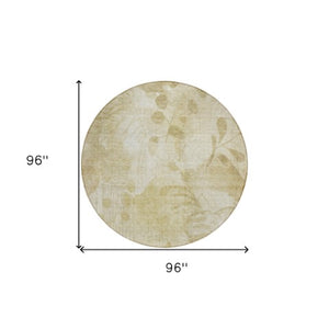 Homeroots 3' Charming Beige Tan And Ivory Floral Washable Area Rug For Indoor And Outdoor Spaces 8' Round Polyester 588530