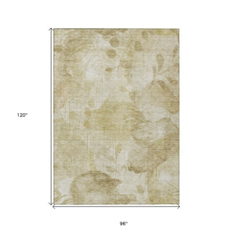 Homeroots 3' Charming Beige Tan And Ivory Floral Washable Area Rug For Indoor And Outdoor Spaces 8' X 10' Polyester 588531