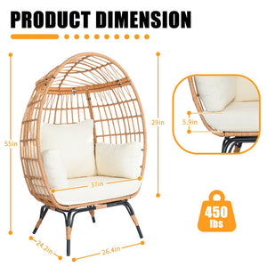 English Elm Wicker Egg Chair Outdoor Pe Rattan Cocoon Lounge with Cushions Steel Frame Patio T5880P492183