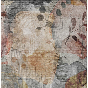 Homeroots 3' Charming Beige Tan And Ivory Floral Washable Area Rug For Indoor And Outdoor Spaces 3' X 5' Polyester 588534