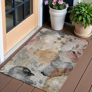 Homeroots 3' Charming Beige Tan And Ivory Floral Washable Area Rug For Indoor And Outdoor Spaces 3' X 5' Polyester 588534