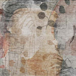 Homeroots 3' Charming Beige Tan And Ivory Floral Washable Area Rug For Indoor And Outdoor Spaces 3' X 5' Polyester 588534