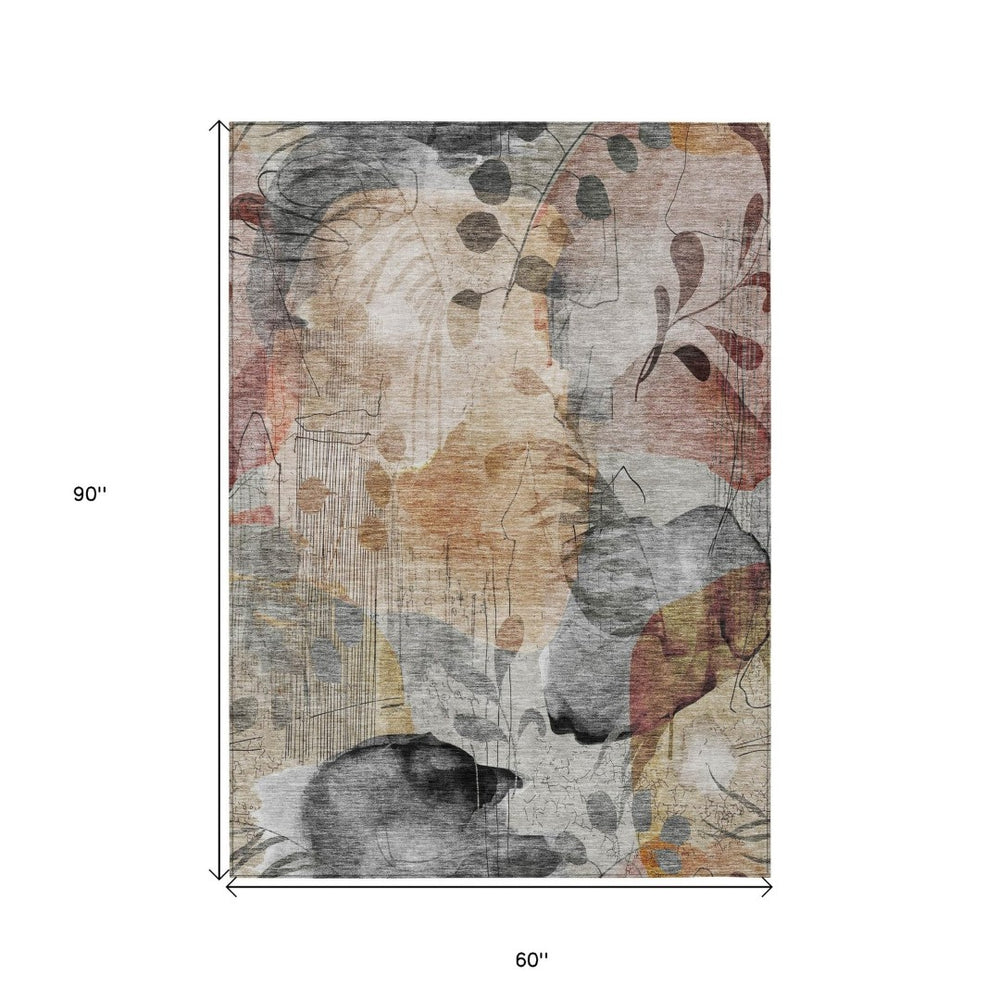 HomeRoots 5' Timeless Terra Cotta Floral Area Rug – Stylish, Durable, and Washable for Indoor & Outdoor Use 5' X 8' 588535