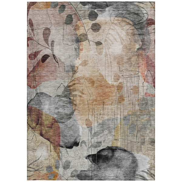 Homeroots 3' Charming Beige Tan And Ivory Floral Washable Area Rug For Indoor And Outdoor Spaces 5' X 8' Polyester 588535