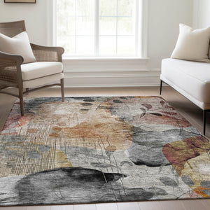 Homeroots 3' Charming Beige Tan And Ivory Floral Washable Area Rug For Indoor And Outdoor Spaces 5' X 8' Polyester 588535