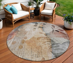 HomeRoots 5' Timeless Terra Cotta Floral Area Rug – Stylish, Durable, and Washable for Indoor & Outdoor Use 8' Round 588536