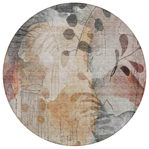 Homeroots 3' Charming Beige Tan And Ivory Floral Washable Area Rug For Indoor And Outdoor Spaces 8' Round Polyester 588536