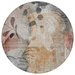 Homeroots 3' Charming Beige Tan And Ivory Floral Washable Area Rug For Indoor And Outdoor Spaces 8' Round Polyester 588536