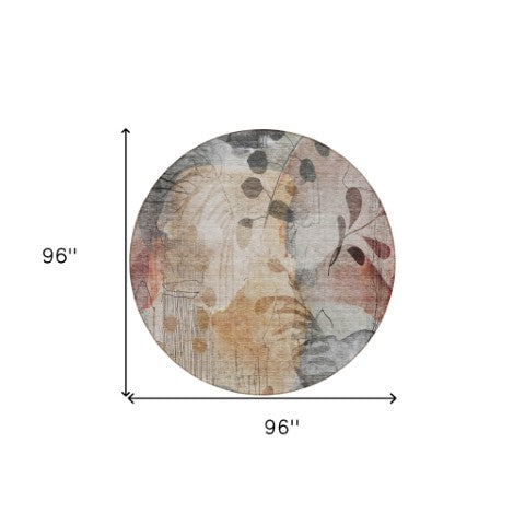 Homeroots 3' Charming Beige Tan And Ivory Floral Washable Area Rug For Indoor And Outdoor Spaces 8' Round Polyester 588536