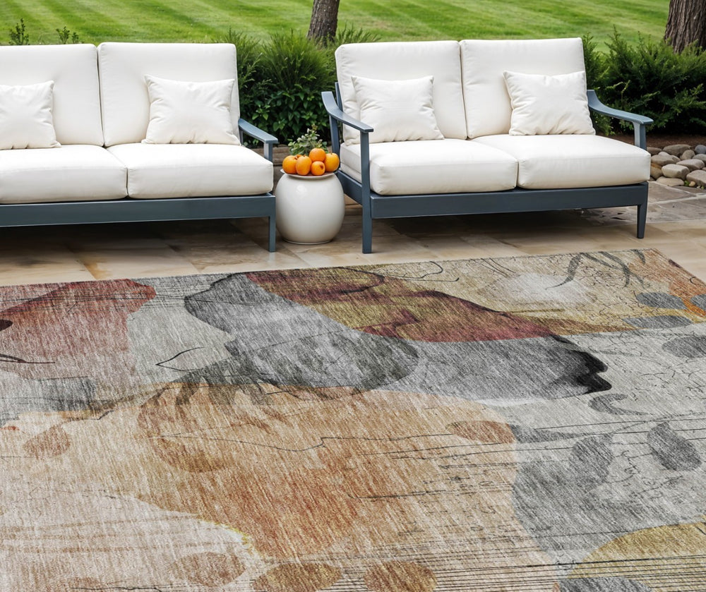 HomeRoots 9' Terra Cotta Floral Area Rug - Durable Indoor/Outdoor Design, Machine-Washable & Stylish Accents 9' X 12' 588538