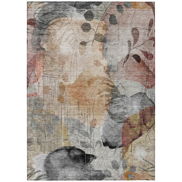 HomeRoots 9' Terra Cotta Floral Area Rug - Durable Indoor/Outdoor Design, Machine-Washable & Stylish Accents 9' X 12' 588538