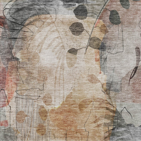 Homeroots 3' Charming Beige Tan And Ivory Floral Washable Area Rug For Indoor And Outdoor Spaces 10' X 14' Polyester 588539