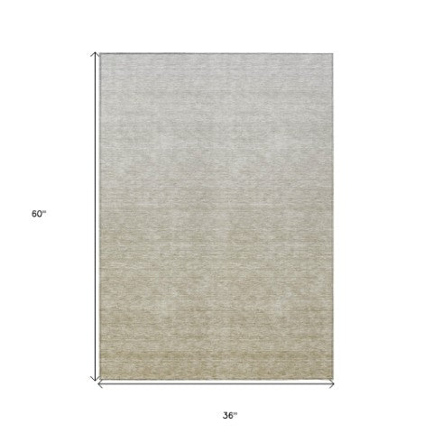 Homeroots 3' Beige Tan And Taupe Ombre Washable Area Rug - Stylish Design For Indoor And Outdoor Spaces 3' X 5' Polyester 588540