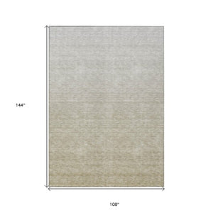Homeroots 3' Beige Tan And Taupe Ombre Washable Area Rug - Stylish Design For Indoor And Outdoor Spaces 9' X 12' Polyester 588544