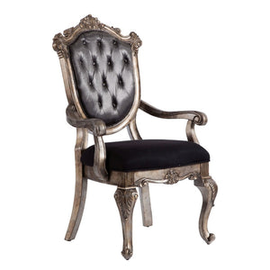 English Elm Silver Grey Tufted Arm Chair Set Of 2 - Elegant Vintage Design With Antique Platinum Finish B062P209235-GIGA