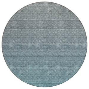 HomeRoots 5' Modern Ombre Area Rug in Teal Blue Gray Charcoal - Washable, Stain-Resistant, Indoor/Outdoor Use 8' Round 588578