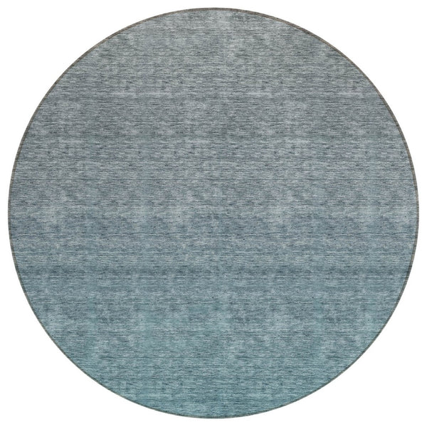 HomeRoots 5' Modern Ombre Area Rug in Teal Blue Gray Charcoal - Washable, Stain-Resistant, Indoor/Outdoor Use 8' Round 588578