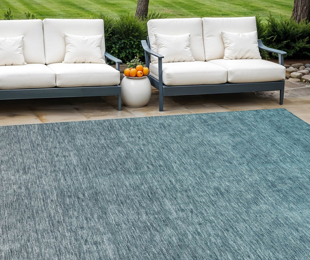 HomeRoots 9' Ombre Area Rug in Teal, Blue-Gray, and Charcoal – Durable, Washable, Indoor/Outdoor Design 9' X 12' 588580