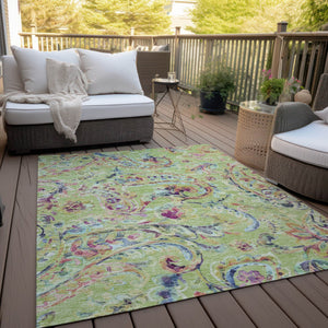 Homeroots 3' Artichoke Green And Pink Paisley Washable Area Rug - Perfect For Indoor And Outdoor Spaces! 3' X 5' Polyester 588588