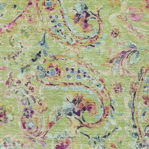 Homeroots 3' Artichoke Green And Pink Paisley Washable Area Rug - Perfect For Indoor And Outdoor Spaces! 5' X 8' Polyester 588589