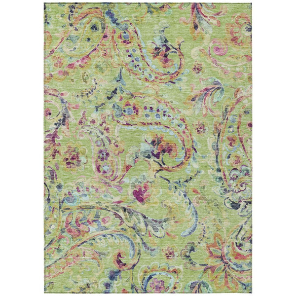 HomeRoots 9' Artichoke Green and Pink Paisley Washable Area Rug for Indoor and Outdoor Elegance and Durability 9' X 12' 588592