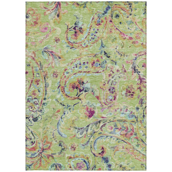 Homeroots 3' Artichoke Green And Pink Paisley Washable Area Rug - Perfect For Indoor And Outdoor Spaces! 10' X 14' Polyester 588593