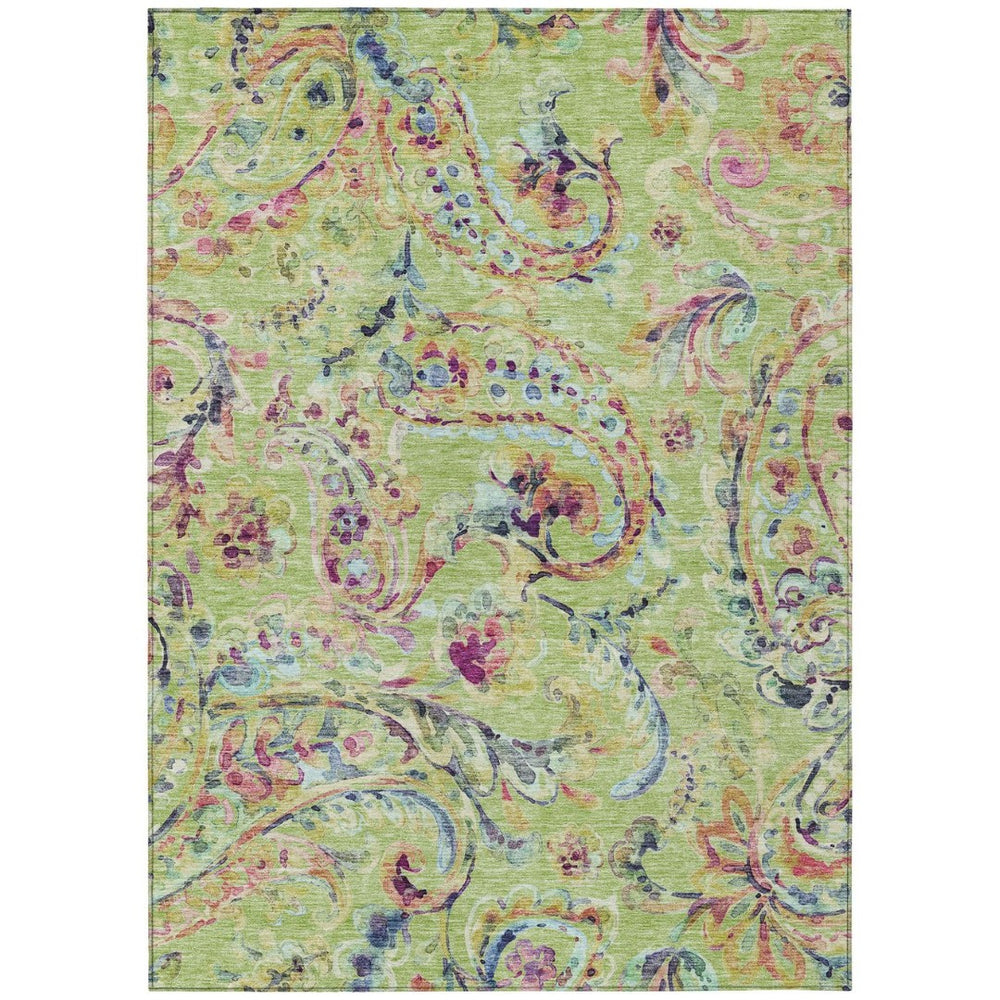 HomeRoots 5' Timeless Artichoke Green & Pink Paisley Area Rug - Durable, Washable Design for Indoor/Outdoor Use 10' X 14' 588593
