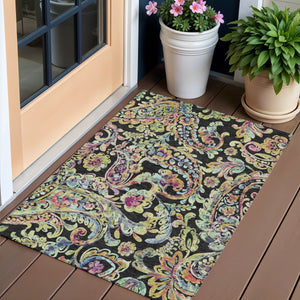 Homeroots 3' Artichoke Green And Pink Paisley Washable Area Rug - Perfect For Indoor And Outdoor Spaces! 3' X 5' Polyester 588594