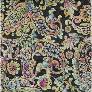 Homeroots 3' Artichoke Green And Pink Paisley Washable Area Rug - Perfect For Indoor And Outdoor Spaces! 5' X 8' Polyester 588595