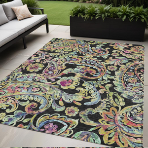 Homeroots 3' Artichoke Green And Pink Paisley Washable Area Rug - Perfect For Indoor And Outdoor Spaces! 5' X 8' Polyester 588595