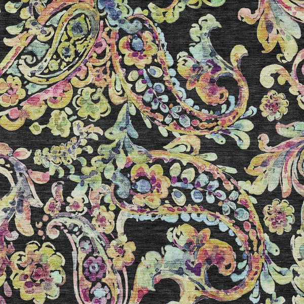 Homeroots 3' Artichoke Green And Pink Paisley Washable Area Rug - Perfect For Indoor And Outdoor Spaces! 5' X 8' Polyester 588595