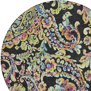 Homeroots 3' Artichoke Green And Pink Paisley Washable Area Rug - Perfect For Indoor And Outdoor Spaces! 8' Round Polyester 588596