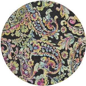 Homeroots 3' Artichoke Green And Pink Paisley Washable Area Rug - Perfect For Indoor And Outdoor Spaces! 8' Round Polyester 588596