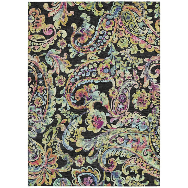 Homeroots 3' Artichoke Green And Pink Paisley Washable Area Rug - Perfect For Indoor And Outdoor Spaces! 8' X 10' Polyester 588597