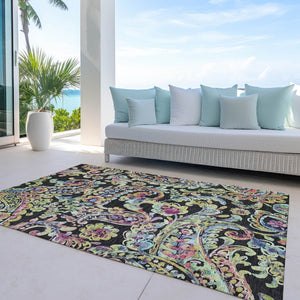 Homeroots 3' Artichoke Green And Pink Paisley Washable Area Rug - Perfect For Indoor And Outdoor Spaces! 8' X 10' Polyester 588597