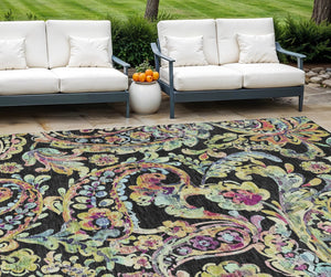 Homeroots 3' Artichoke Green And Pink Paisley Washable Area Rug - Perfect For Indoor And Outdoor Spaces! 9' X 12' Polyester 588598