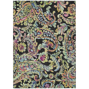 HomeRoots 9' Black and Artichoke Green Paisley Area Rug - Washable, Durable, Indoor/Outdoor Charm for Every Space 9' X 12' 588598