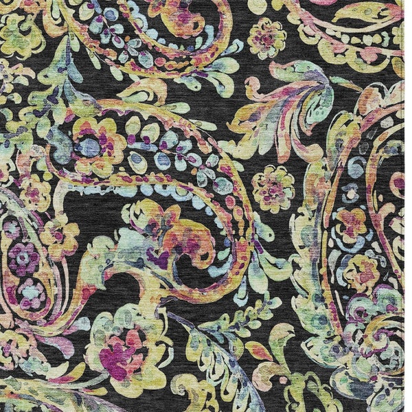 Homeroots 3' Artichoke Green And Pink Paisley Washable Area Rug - Perfect For Indoor And Outdoor Spaces! 9' X 12' Polyester 588598