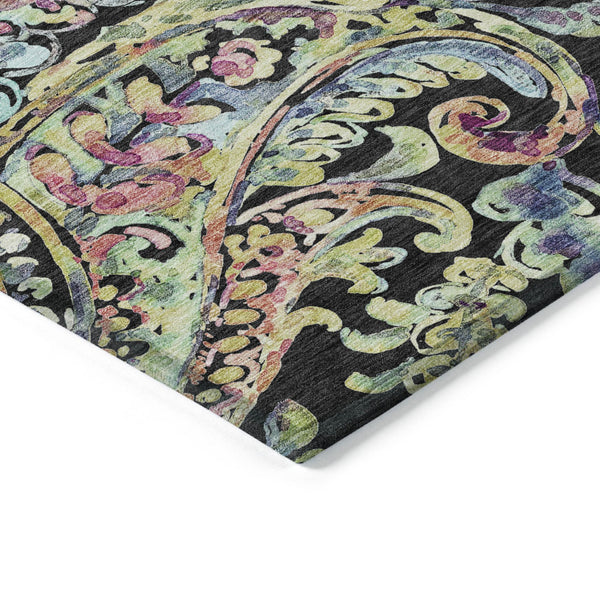 Homeroots 3' Artichoke Green And Pink Paisley Washable Area Rug - Perfect For Indoor And Outdoor Spaces! 10' X 14' Polyester 588599